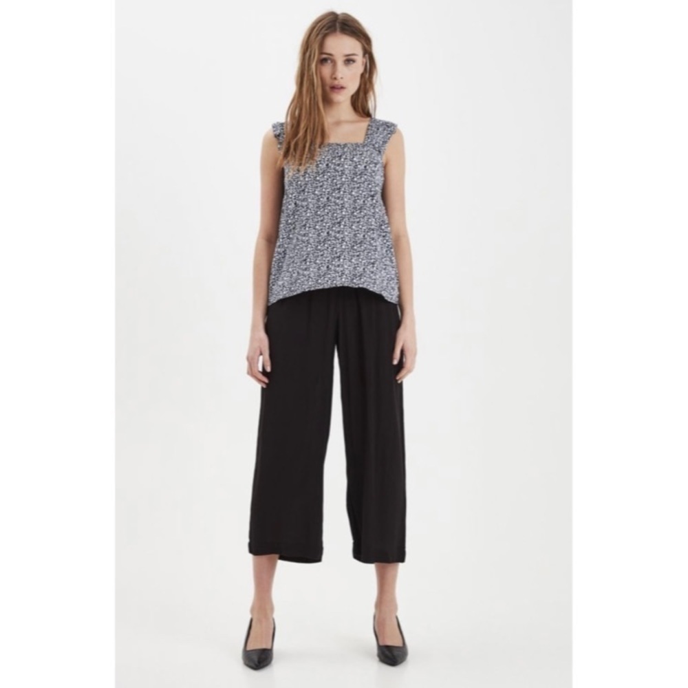 NWT ICHI Navy Blue Wide Leg Cropped Marrakech Pants